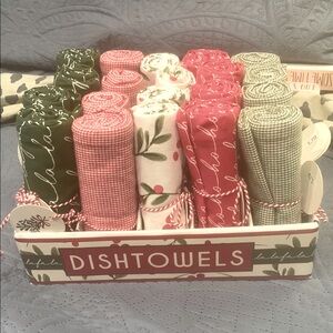 Festive Dishtowels Set in Green, Red, and White